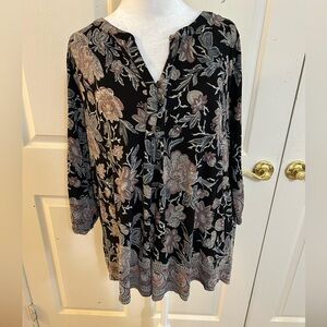 Lucky Brand black and pink paisley floral tunic, 1X